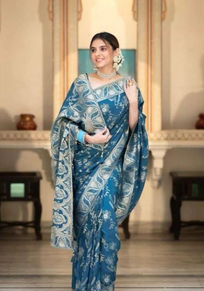 Anarkali Morepeach Banarasi silk saree