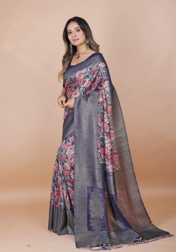 Srivalli Blue Digital Silk saree