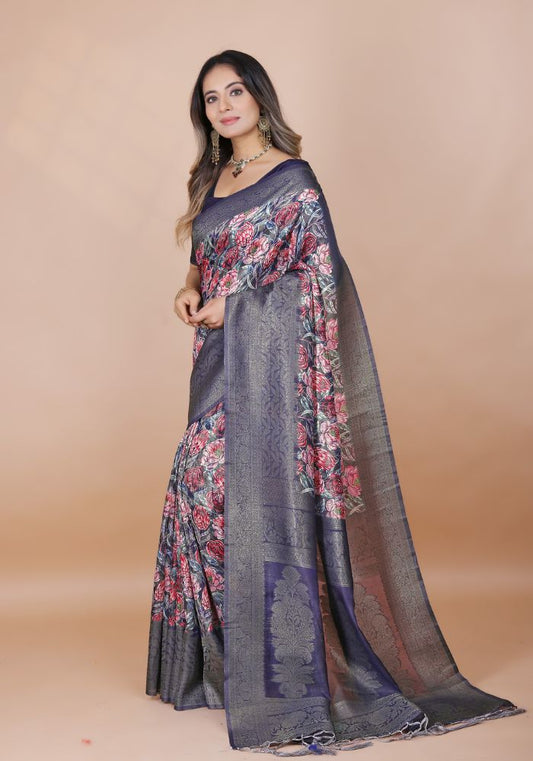 Srivalli Blue Digital Silk saree