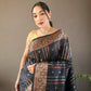 Elegantly Black Color Woven Silk Saree with Silver, Copper, and Antique Detailing