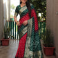 Ziyana Dark Green Red Bandhej Silk Saree