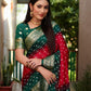 Ziyana Dark Green Red Bandhej Silk Saree