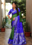 Ziyana Royal Blue Green Bandhej Silk Saree
