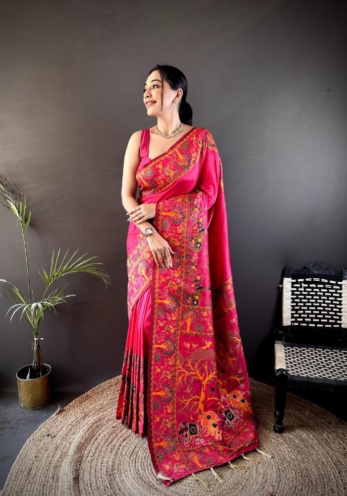 Ishani Red Nylon Silk Saree