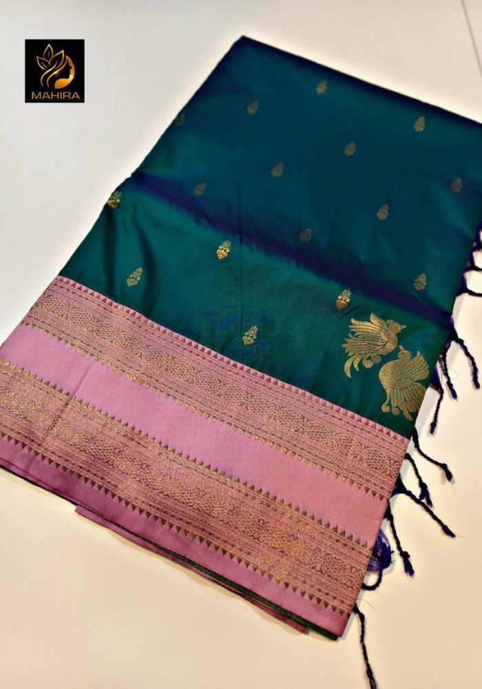Enticing Dark Green Soft Banarasi Silk Saree With Marvellous Blouse Piece