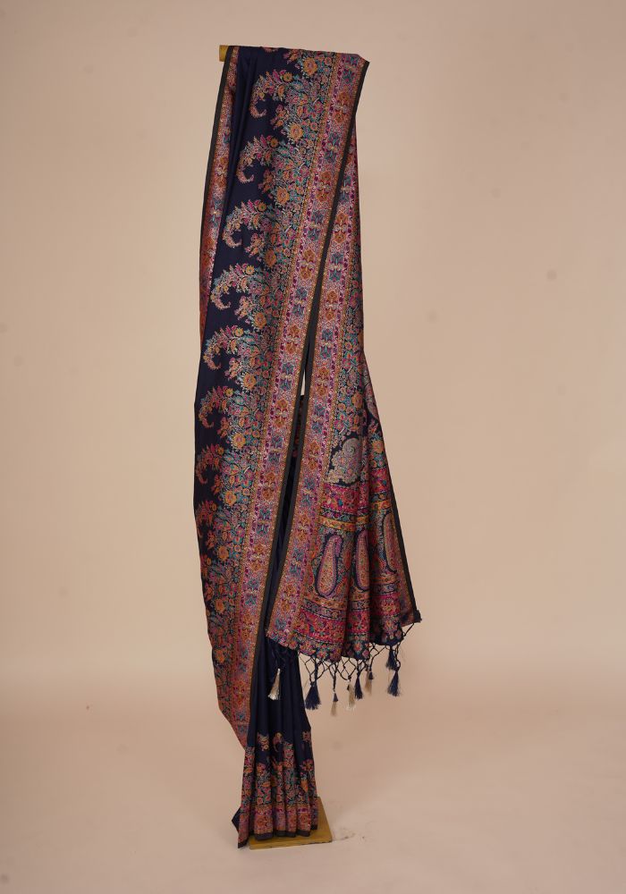 Glamorous N.blue Pashmina Saree With Artistic Minakari Work