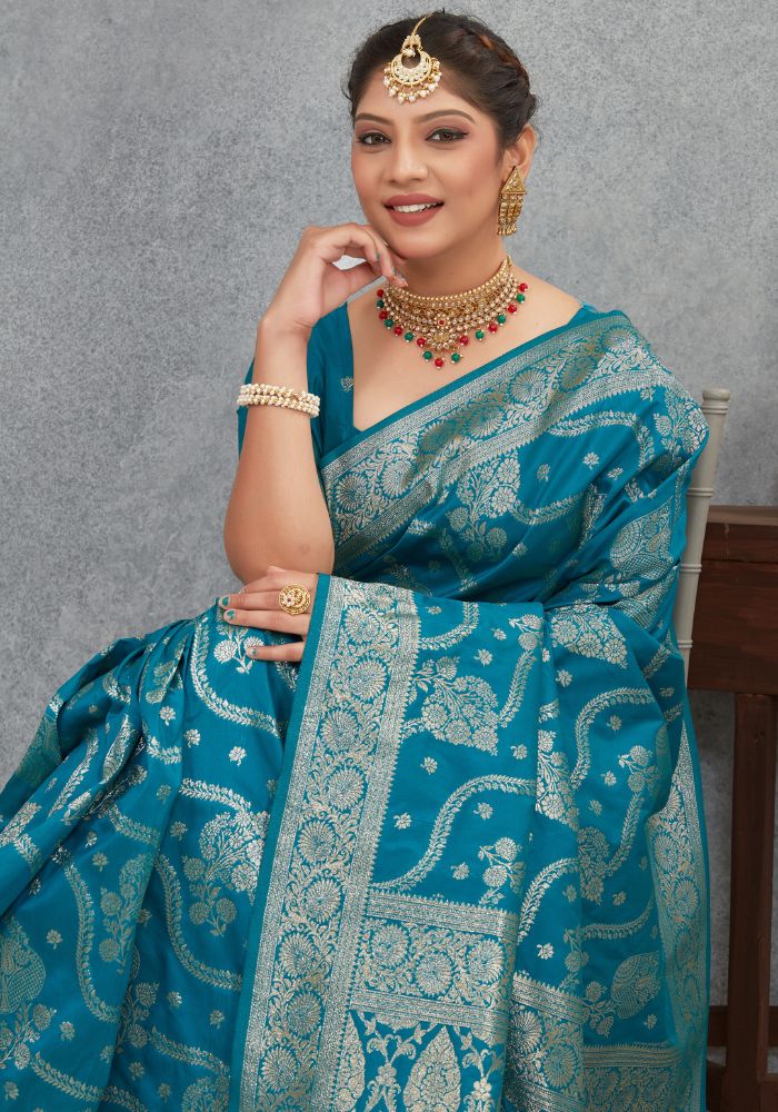 Sita Teal Blue Banarasi Soft Silk Saree