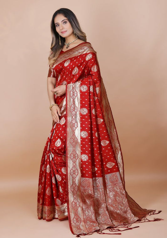 Yashika Red Banarasi Silk Saree