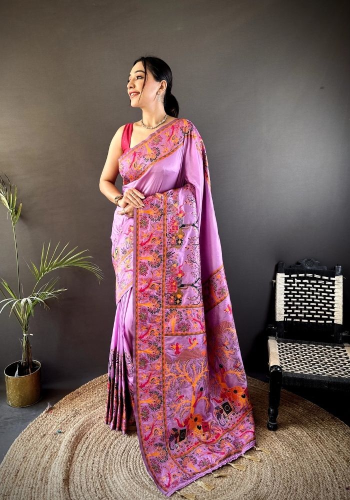 Ishani Lavender Nylon Silk Saree