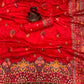 Seraphic Red Pashmina Saree With Nebula Blouse Piece