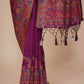 Glamorous Wine Pashmina Saree With Artistic Minakari Work