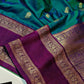 Symmetrical Rama Soft Banarasi Silk Saree With Captivating Blouse Piece
