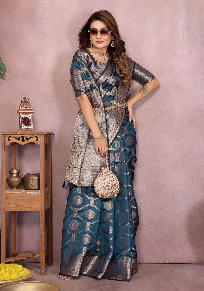 Sandhya Morepeach Organza Silk Saree