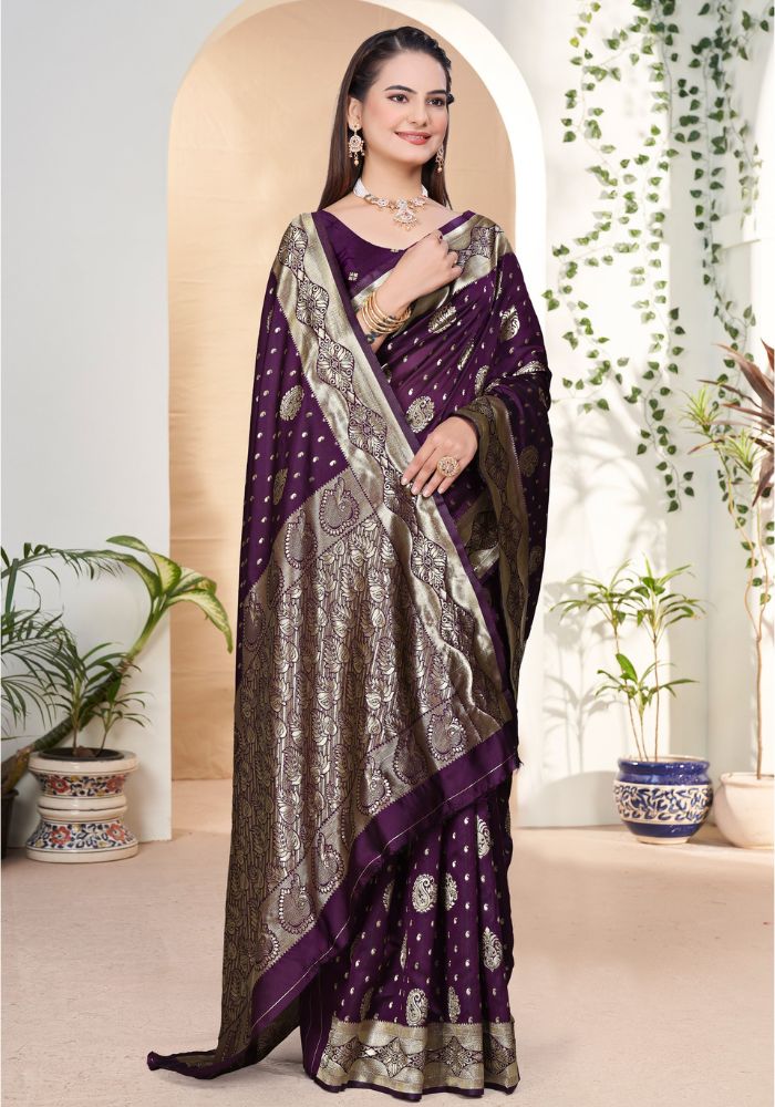 Yashika Wine Banarasi Silk Saree