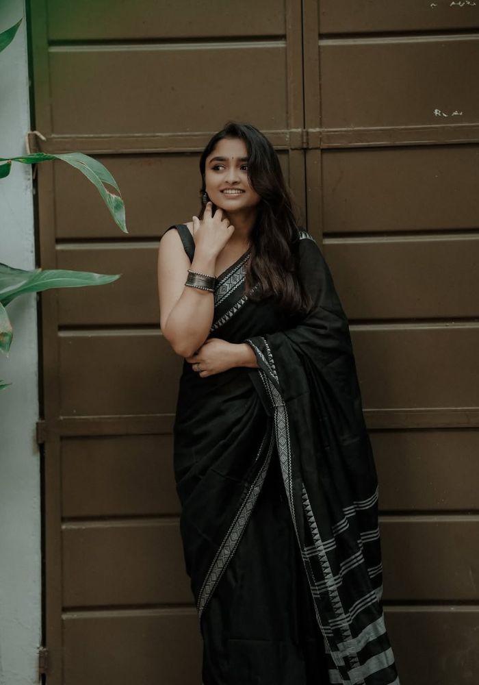 Grace Noir: Black Cotton Silk Saree with Subtle Blouse Companion
