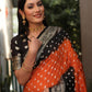 Ziyana Black Orange Bandhej Silk Saree