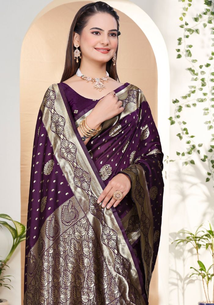Yashika Wine Banarasi Silk Saree