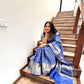 Admyrin Blue Soft Silk Designer Party Wear Banarasi Saree with Blouse Piece