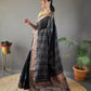 Elegantly Black Color Woven Silk Saree with Silver, Copper, and Antique Detailing