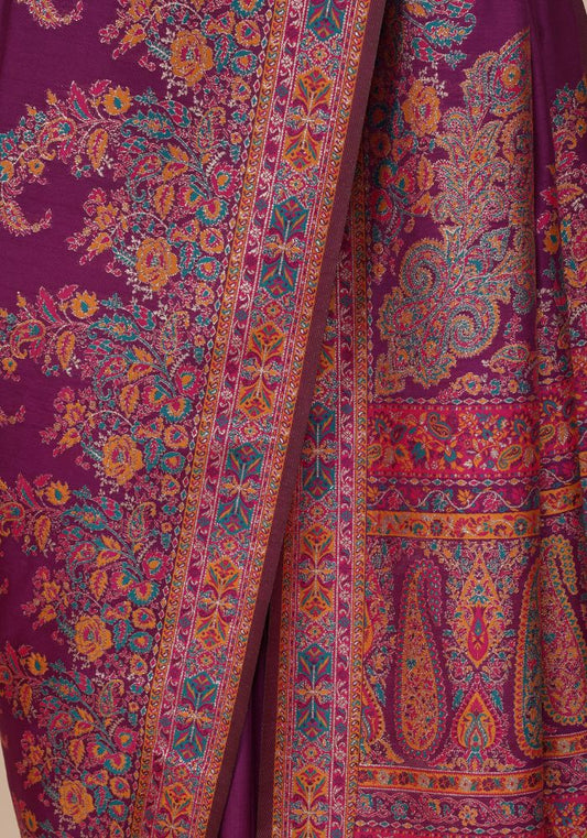 Glamorous Wine Pashmina Saree With Artistic Minakari Work