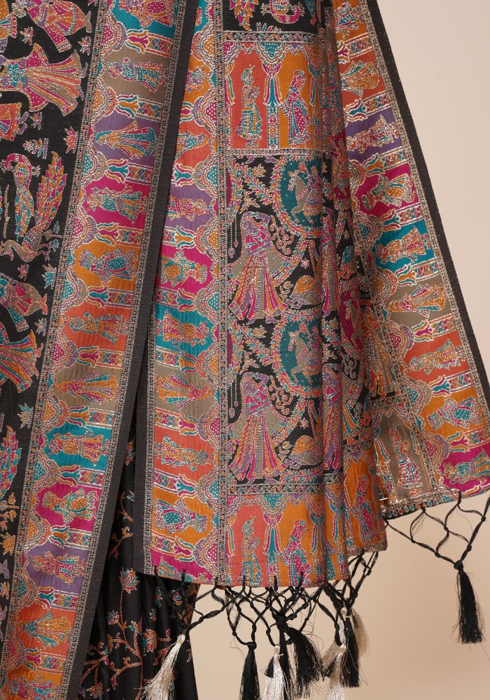 Tanirika – Black Naylon Sillk Saree with Vibrant Minakari Detailing