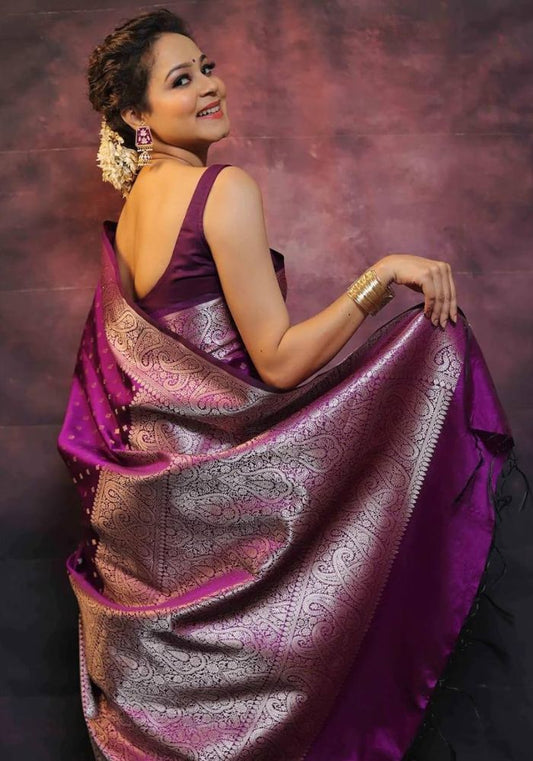 Suhani Wine Banarasi Silk Saree