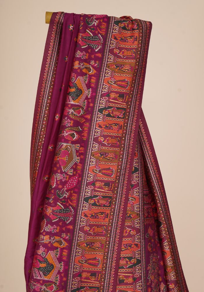 Rajlakshmi- Wine Pashmina Saree With Innovative Blouse Piece
