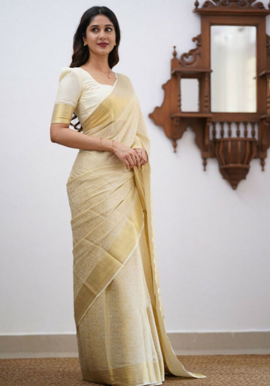 Sharini – Traditional Beige Soft Silk Saree with Refined Weaves