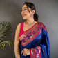 Nebula Navy Blue Paithani Silk Saree With Adorable Blouse Piece