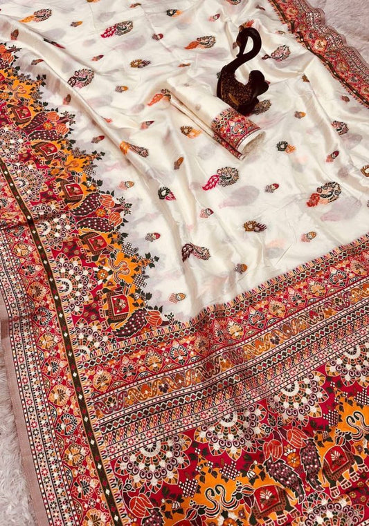 Fantabulous Beige Pashmina Saree With Radiant Blouse Piece