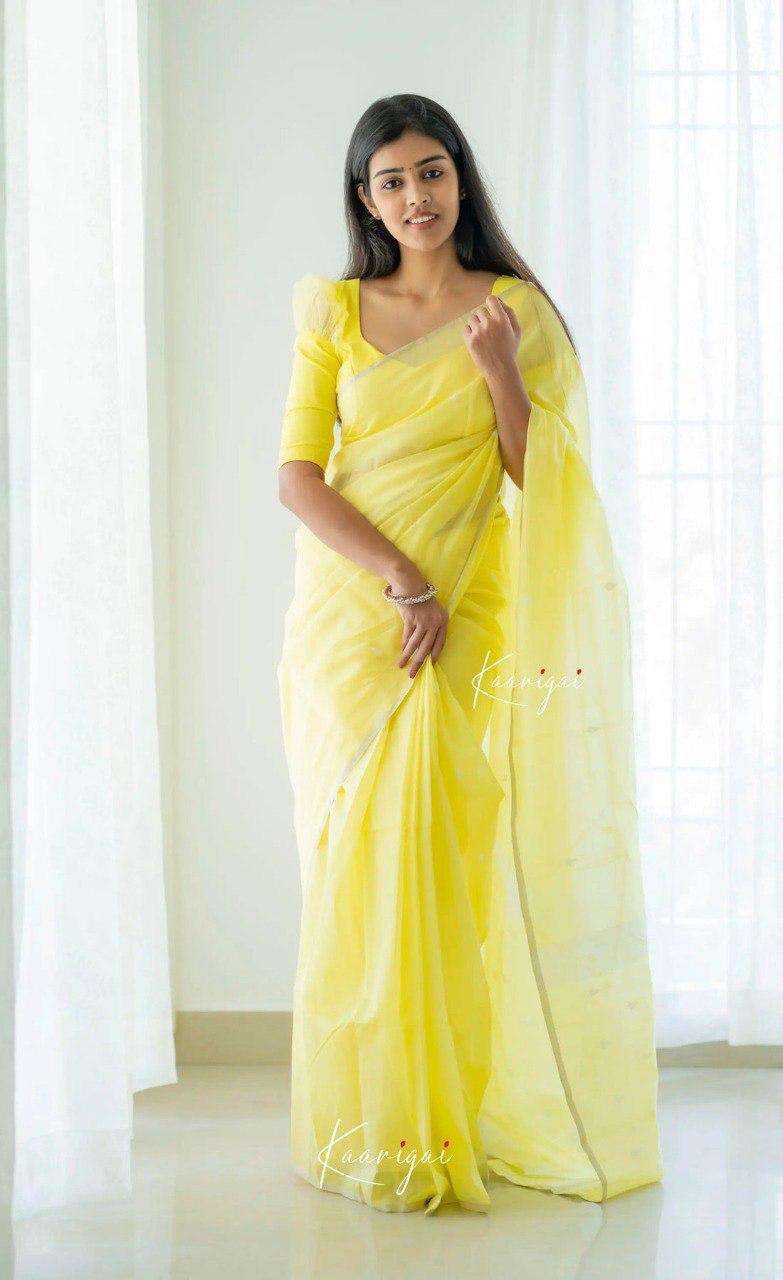 Riya Lemon Yellow Linen Cotton Saree