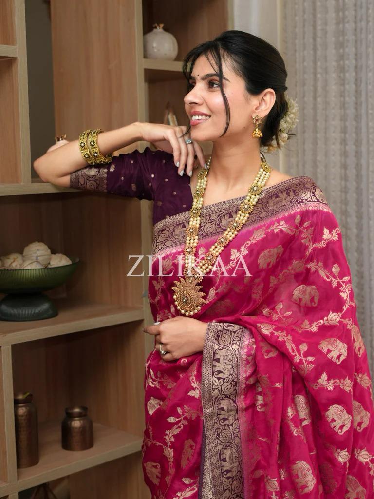 Anvitha – Dark Pink Banarasi Silk Saree with Zari Weaving