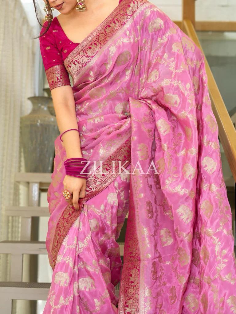 Anvitha – Baby Pink Banarasi Silk Saree with Zari Weaving