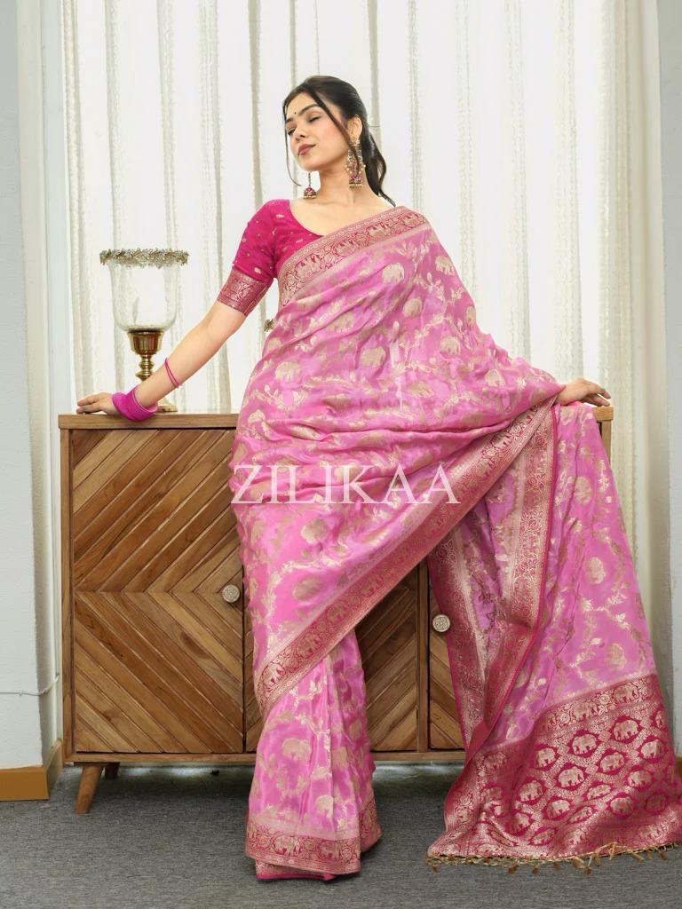 Anvitha – Baby Pink Banarasi Silk Saree with Zari Weaving