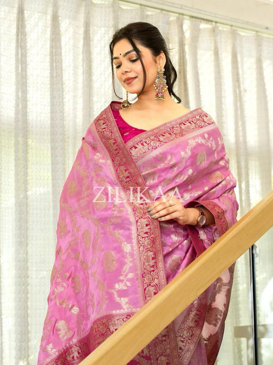 Anvitha – Baby Pink Banarasi Silk Saree with Zari Weaving