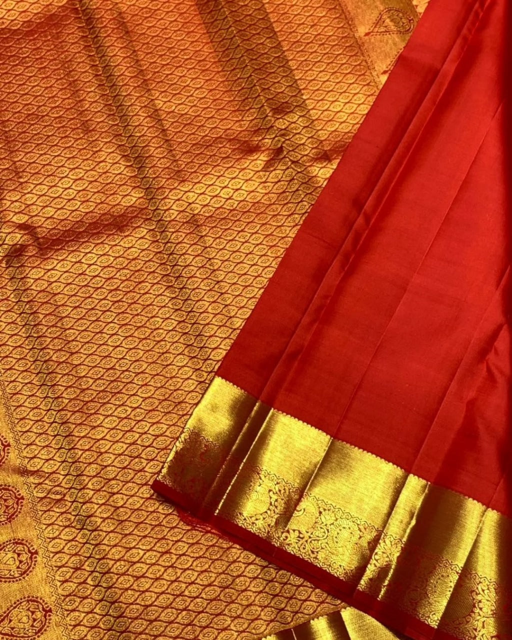 Ruvika – Red Banarasi Silk Saree with Intricate Gold Zari Weaving
