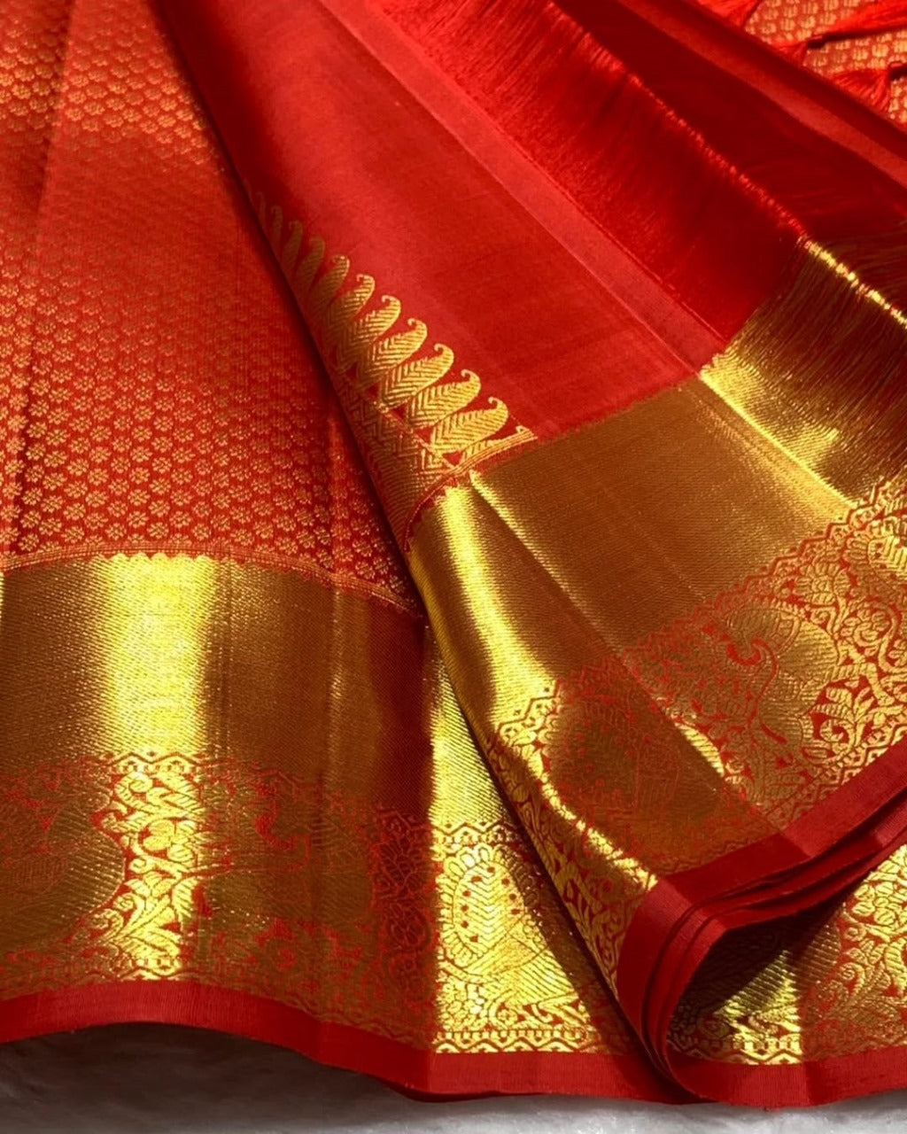 Ruvika – Red Banarasi Silk Saree with Intricate Gold Zari Weaving