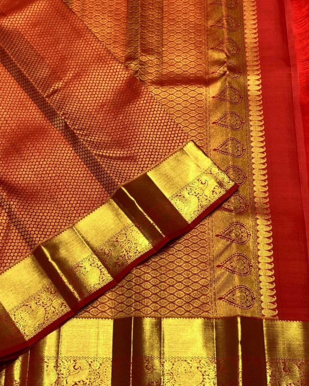 Ruvika – Red Banarasi Silk Saree with Intricate Gold Zari Weaving