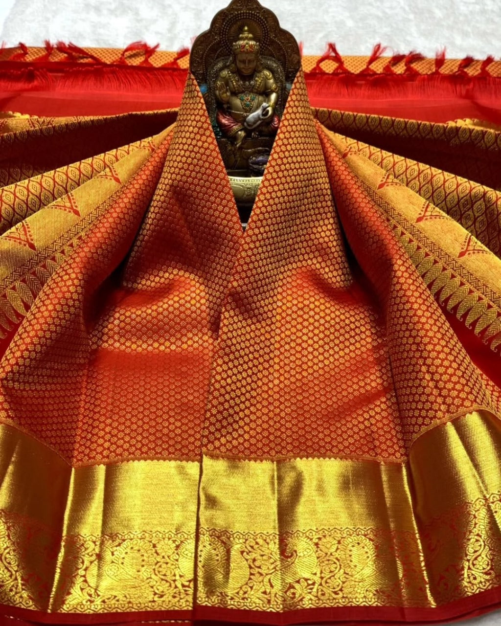 Ruvika – Red Banarasi Silk Saree with Intricate Gold Zari Weaving