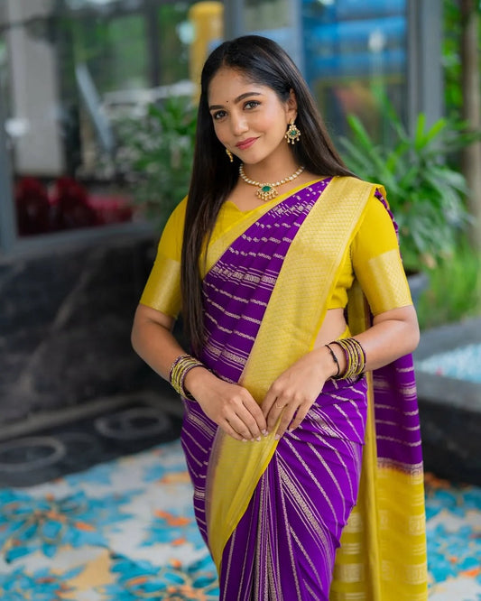 Devina – Banarasi Soft Silk Saree with Golden Zari Detailing and Graceful Charm