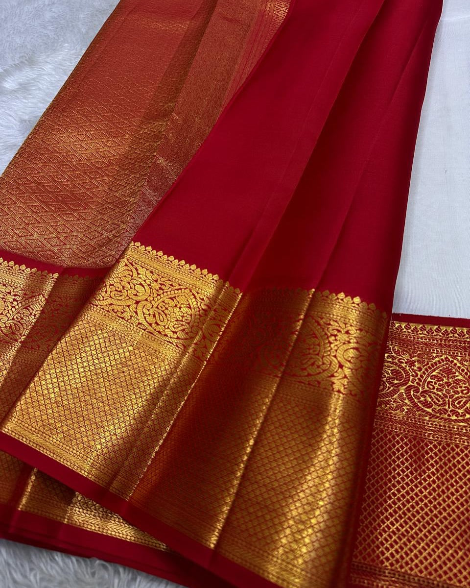 Varnika – Red Kanjivaram Silk Saree with Emerald Zari Border