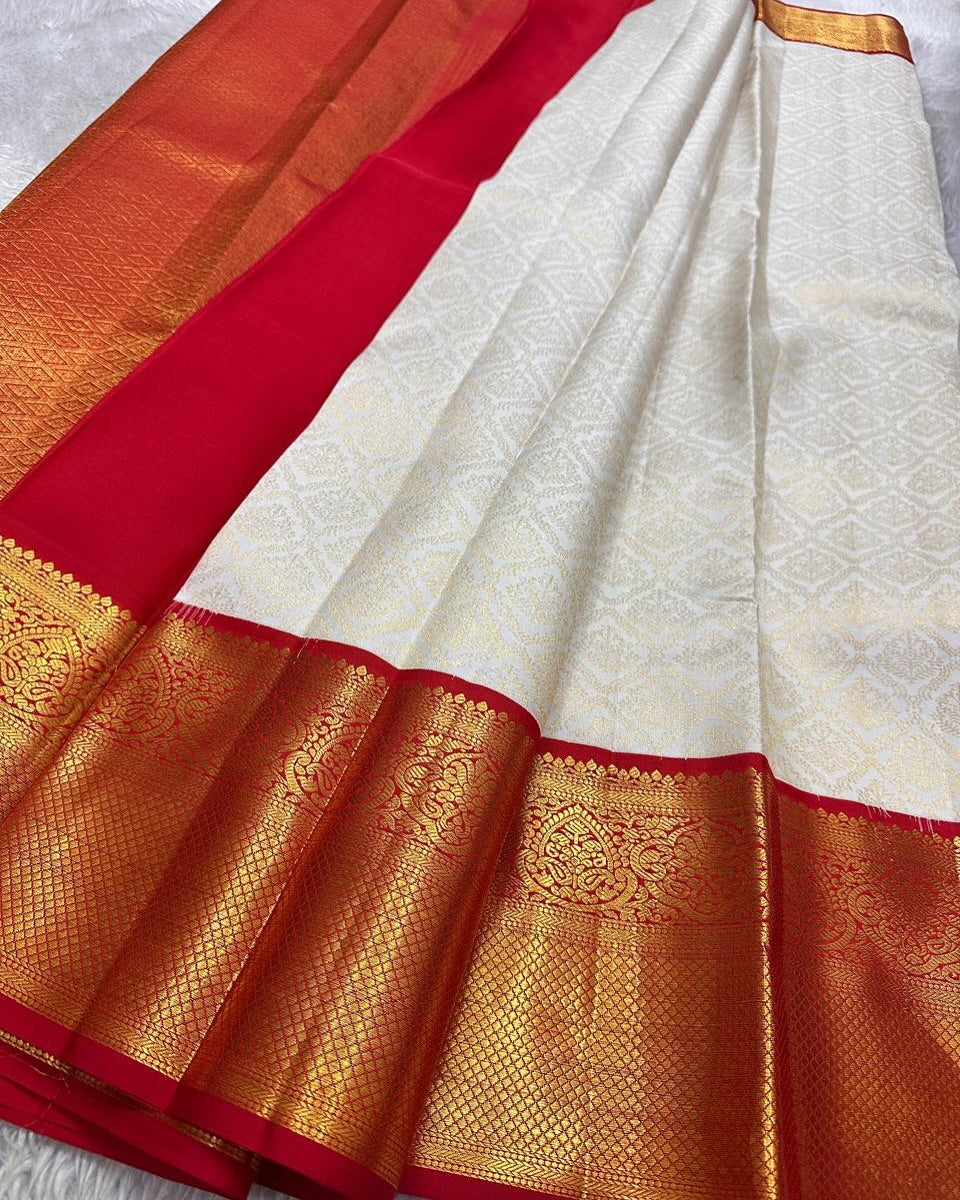 Varnika – Red Kanjivaram Silk Saree with Emerald Zari Border