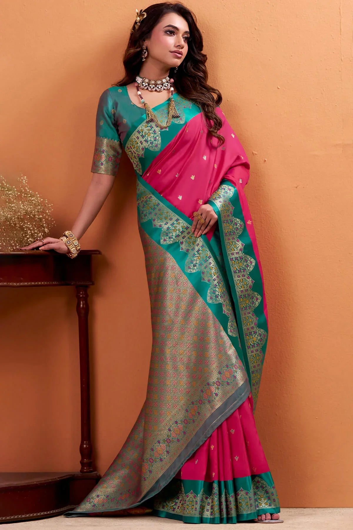 Ratatouille Dark Pink Banarasi Satin Silk Saree With Forbearance Blouse
