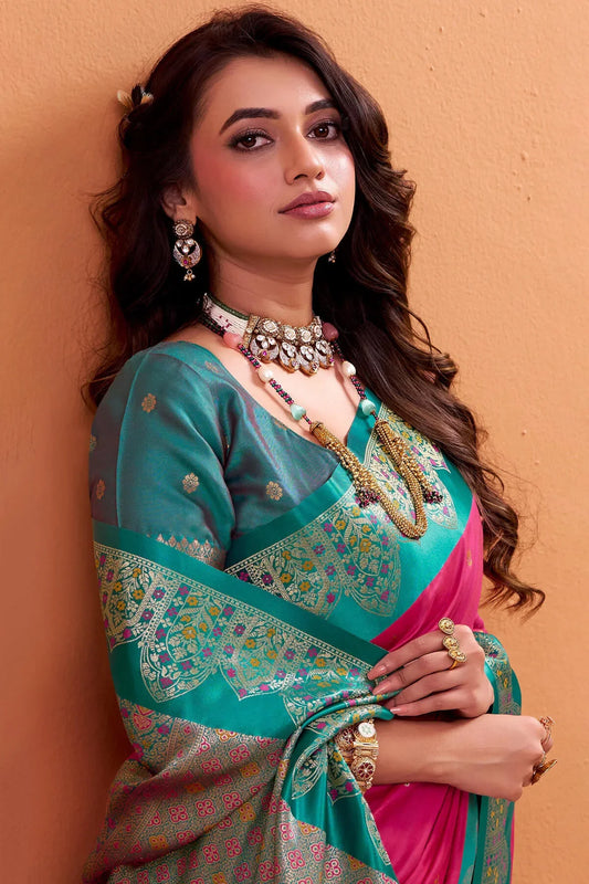 Ratatouille Dark Pink Banarasi Satin Silk Saree With Forbearance Blouse