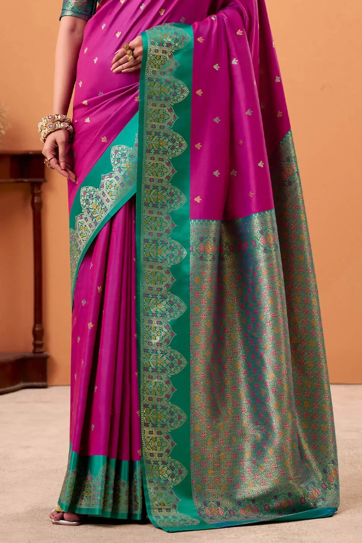 Ratatouille Magenta Banarasi Satin Silk Saree With Forbearance Blouse