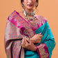 Ratatouille Firozi Banarasi Satin Silk Saree With Forbearance Blouse