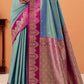 Ratatouille Grey  Banarasi Satin Silk Saree With Forbearance Blouse