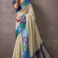 Effulgent Beige & Blue Cotton Silk Saree With Lustrous Blouse Piece