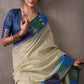 Effulgent Beige & Blue Cotton Silk Saree With Lustrous Blouse Piece