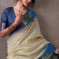 Effulgent Beige & Blue Cotton Silk Saree With Lustrous Blouse Piece